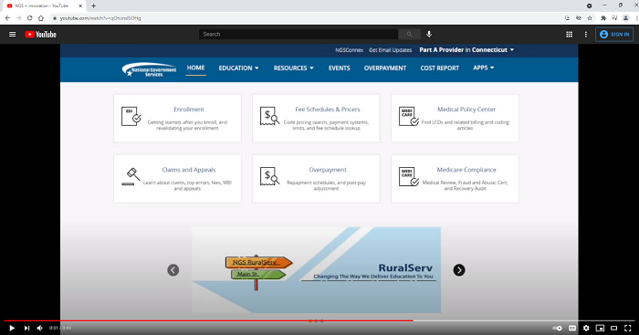 Image of New NGSMedicare.com homepage with link to YouTube Video