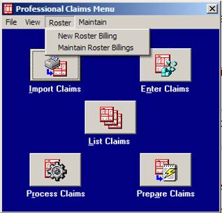 Professional Claims Menu