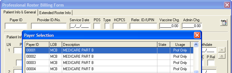 Professional Roster Billing Form