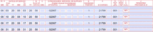 Image shows an example of proper billing for OTP HCPCS codes.