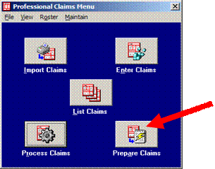 Professsional Claims Menu