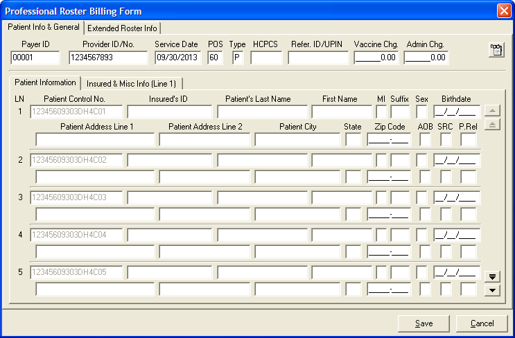 Professional Billing Roster Form