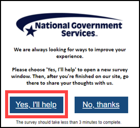 MAC Customer Service (MCE) Survey pop-up. This survey will present periodically when you visit our website www.NGSMedicare.com. Please choose "Yes, I'll help" and share your feedback with us.