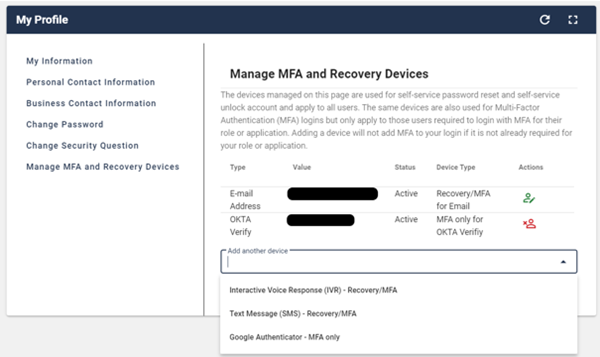 Image of MyProfile screen in EIDM