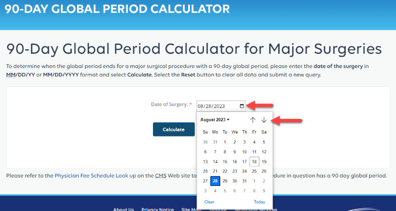 How to select date on drop-down menu for 90-Day Global Period Calculator
