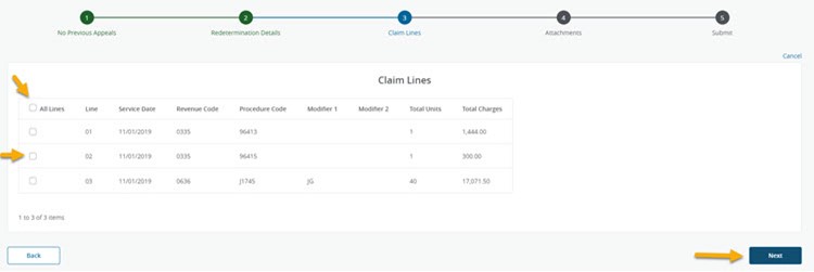 NGSConnex Claim Lines screen