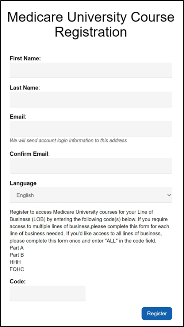 Medicare University course registration