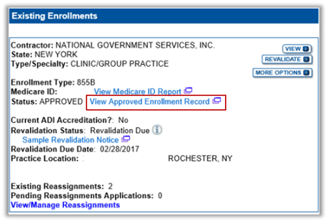 View Approved Enrollment Record